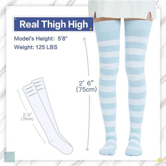 Extra Long Cotton Stripe Thigh High Socks Over the Knee High Socks - Picture 2 of 7